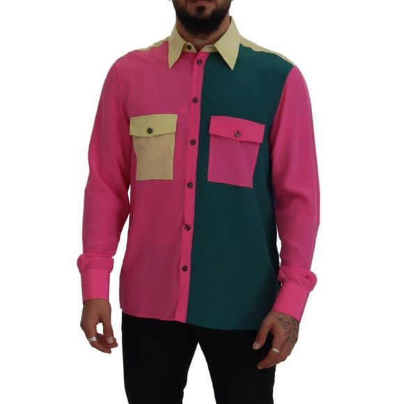 Dolce & Gabbana Multicolor Patchwork Silk Button Down Men's Shirt